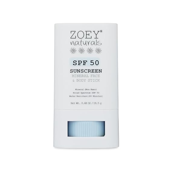 Zoey Naturals SPF 50 Mineral Sunscreen Stick for Babies & Kids - Safe Sunblock Moisturizer for Body & Face - with Rose Hips Oil, Zinc Oxide, Cruelty Free and Reef Safe, Made in USA