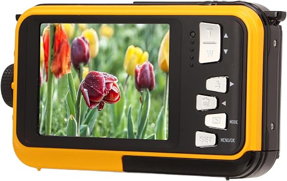 Underwater Camera, 48MP 2.7K Digital Camera with Dual Screens and 10ft, for Snorkeling, Vacation (Yellow)