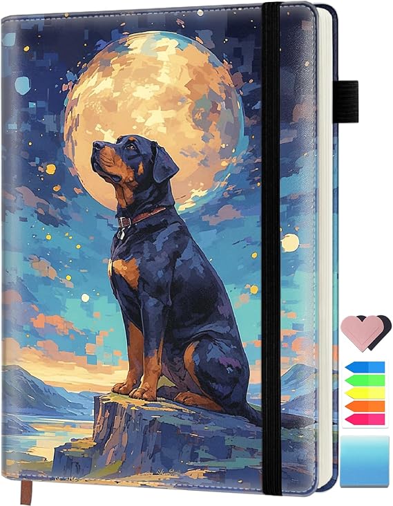 Lined Journal Notebook for Work Writing Women Men Note Taking Diary Gifts, 200 Pages, 5.75'' X 8.46'', A5 Journaling Notebooks,Hardcover Notebook Journals, Starry Night Dog German Shepherd