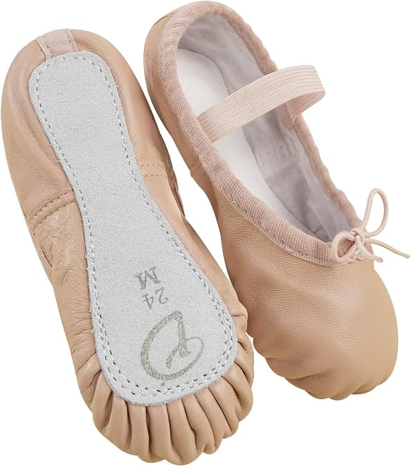 Daydance Genuine Leather Ballet Shoes Full Sole Dance Slippers for Kids, Toddler, Girls, Boys