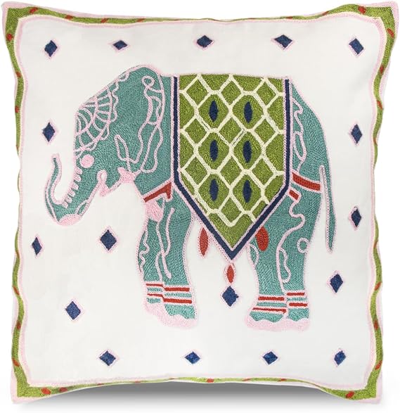Embroidered Pillow Covers 18x18 Inch Decorative Throw Pillow Covers Couch Pillow Covers for Living Room Sofa Bed (Blue Elephant)