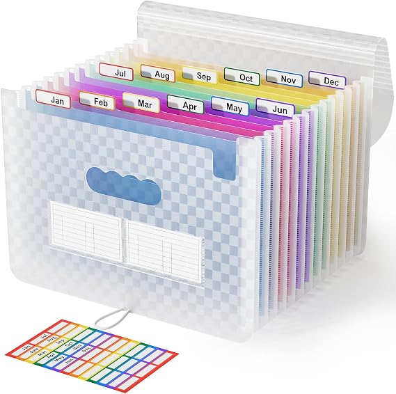 ABC life 12-Pocket Accordion File Organizer, Expandable File Folder with Colorful A-Z Tabs, Portable Bill & Receipt Organizer, Desktop Letter/A4 Document Storage for Home & Office-Blue