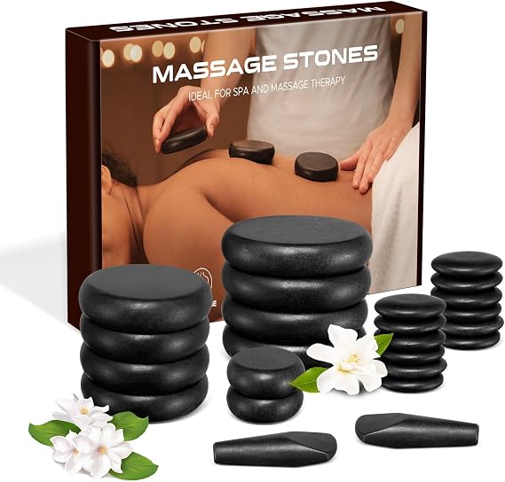24Pcs Hot Stones Massage Set for Home Spa Warming Therapy Relaxing | Natural Basalt Hot Stones for Home Massage | Deep Muscle Relaxation | Hot Rocks Massage Stones