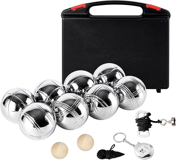 Boule Set of 6 Metal Balls & Target Ball Includes Practical Distance Meter Bocce Game for Garden Beach and Park Family Friendly Outdoor Playset Style A
