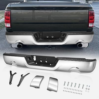 Auto Dynasty Rear Bumper Step Pad Compatible with 2009-2018 Dodge Ram 15002019-2024 Ram 1500 Classic, Protector Cover wLicense Plate Lights, Dual Exhaust Cutouts, CH1103118, Polished Chrome