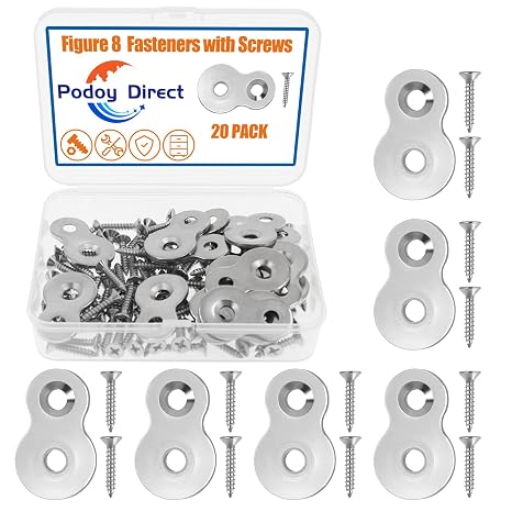 Figure 8 Tabletop Fasteners with Screws, Heavy Duty 12-Gauge Steel, 20 Pack | Desk and Tabletop Connector Clips for Furniture Assembly