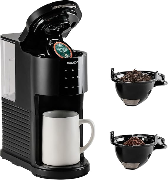 CUCKOO K-Cup 3-in-1 Single Serve Coffee Maker, 5 Sizes, CCM-AK011B | Ground Coffee and Loose-Leaf Tea, Auto-Clean Mode, Compact Single Cup Coffee Machine, Versatile Pod Brewing