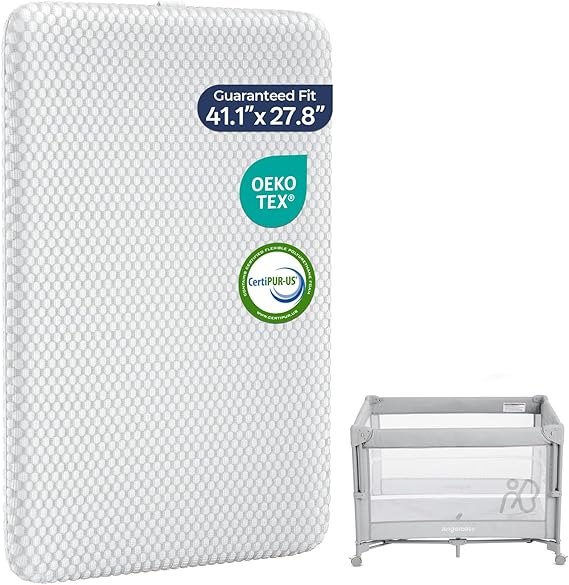 ANGELBLISS Pack and Play Mattress, Dual Sided Gel Memory Foam Pad, Grey