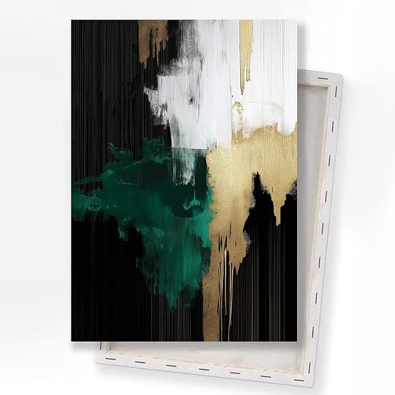 BACJUOPLDArt Green and Gold Abstract Wall Art Dark Green and Black Painting Gold Foil Artwork Modern Abstract Art Prints Emerald Painting Black Grey Pictures for Living Room Bedroom 16x24inch Framed