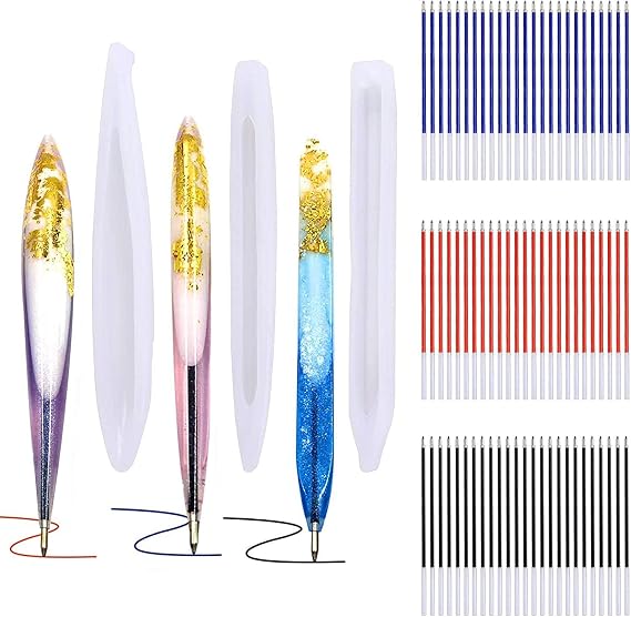 JANYUN 3 Pcs Pen Shape Resin Mold Ballpoint Pen Silicone Molds Epoxy Resin