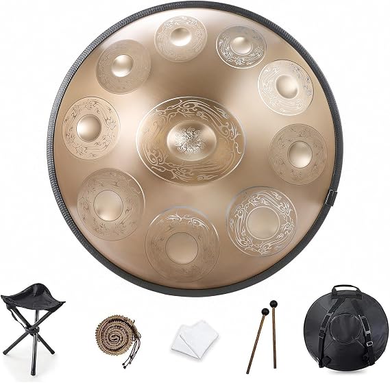 WOLWES Handpan Drum D Minor 91012 Notes Handpan Drum 22 Inch Handpan Drum 432HZ440HZ Handpan Drum For beginners, professionals and music therapists Personal Meditation Sound HealingSize:10 Notes4