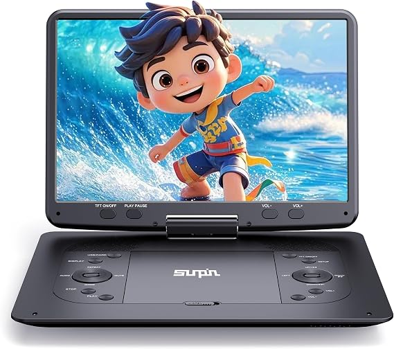 16.9''Portable DVD Player with 14.1''HD Large Screen, 5 Hours Rechargeable Battery, Kids DVD Players for Car Travel, USB/SD Card/Sync TV and Multiple Disc Formats, Black
