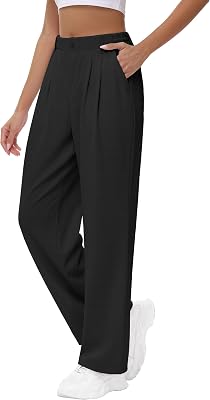 Womens Wide Leg Stretchy Pants - 29 31 Waffle Knit High Waisted Teacher Business Casual Work Pleated Trousers