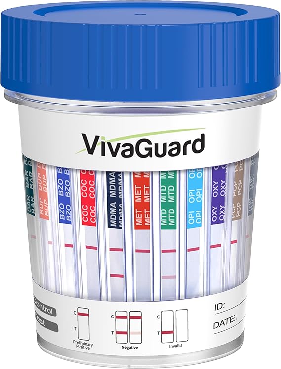 VivaGuard 15 Panel Multi-Drug Test Kit,at Home Drug Test Cup for All Drugs,Home Use Drug Test Kit Screening Cups for Urine,(AMP,BAR,BUP,BZO,COC,MDMA,MET,MOPOPI,MTD,OXY,PCP,THC,PPX,TCA,EDDP)-[2 Pack]
