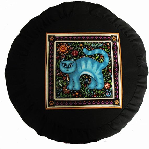 Meditation Cushion Zafu Buckwheat Pillow - Heavenly Kitties - Blue Eyes