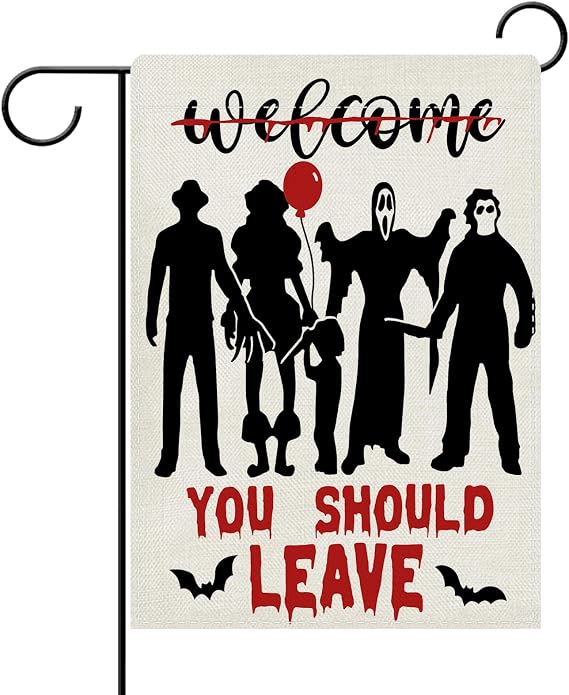 Welcome Halloween Horror Movie Characters Decorative Garden Flag