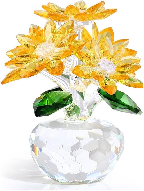 Crystal Yellow Daisy Bouquet Figurine - Premium Glass Flower Ornament with Gift Box, Mother's Day for Women, Collectible Home Decoration Anniversary Birthday Presents