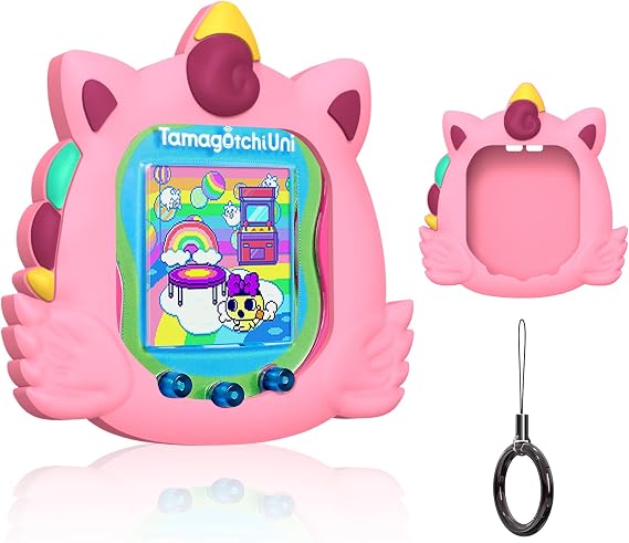 Cute Case Compatible with Tamagotchi Uni, Cute 3D Unicorn Pattern Silicone Protective Case for Tamagotchi Uni Virtual Pet Machine with Finger Cord