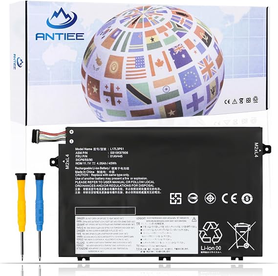 ANTIEE 01AV445 L17L3P51 Battery Compatible with Lenovo ThinkPad E480 E490 E485 E495 E580 E585 E590 E595 E14 E15 Series SB10K97606 SB10K97608 01AV447 01AV448 L17C3P51 L17M3P52 SB10K97609 11.1V 45Wh