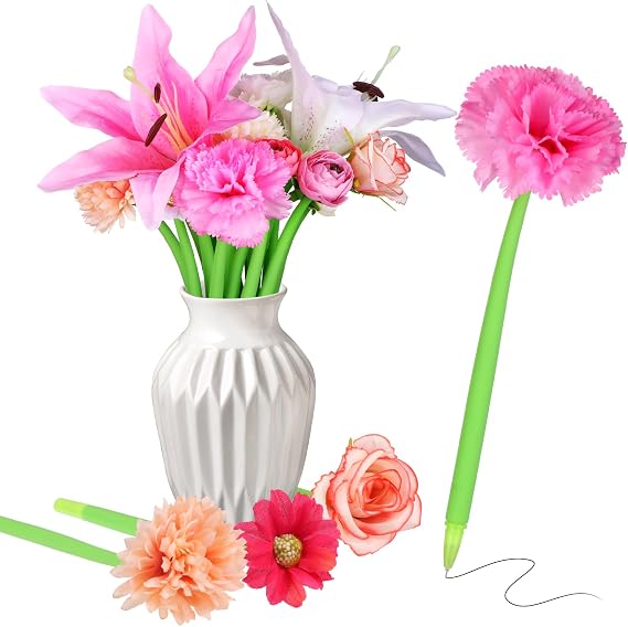 28 Pcs Flower Pens Artificial Daisy Rose Lily Carnation Flower Pens Back to School Pen Wedding Floral Pen for Women Mother's Day Girlfriend Wife Office Birthday Fitst Day Classroom Reward