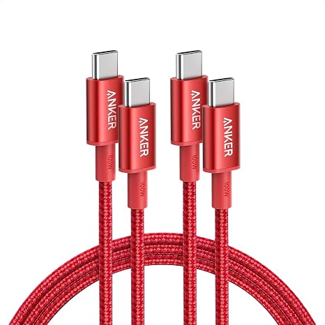Anker USB C to USB C Cable, 100W Fast Charging Cable (2-Pack, 6 ft, Red) | For iPhone 17 Series, MacBook Pro 2020, Pixel, and More (Not for Video Output)