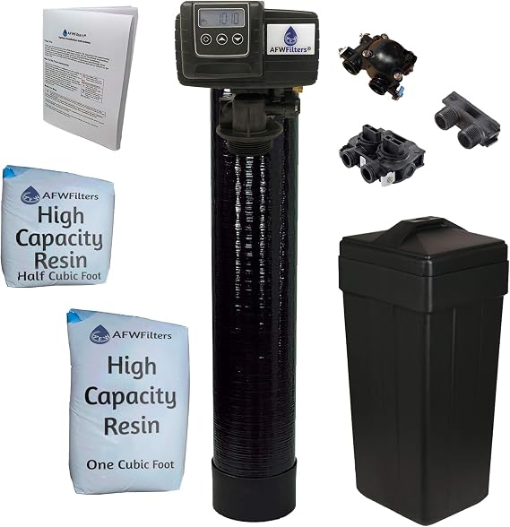 Fleck 5600sxt Metered On-demand 48,000 Grain Water Softener with brine tank, bypass and 1" adapters Loaded tank