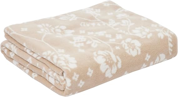 Taç Polly Çiçek Desenli%100 Pamuk Battaniye, Bej, Tek Kişilik