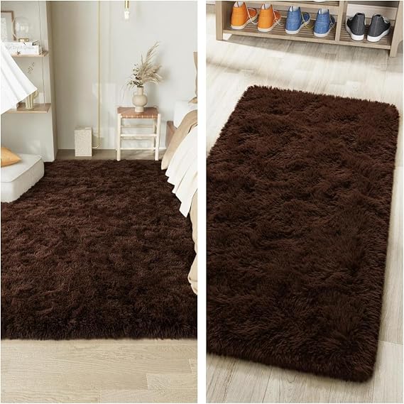 LOCHAS Ultra Soft Indoor Modern Area Rugs 4x6, 2x4 Feet, Brown