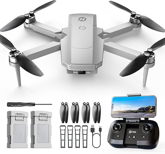 Holy Stone HS156 Drone with Camera, Foldable, Below 3.5 oz 100 g, Equipped with GPS, 2K Camera, Brushless Modor, No Application Required, Outdoor, Small Drone, 2 Batteries, 26 Minutes Flight Time, Optical Flow, Automatic Return, Birthday Gift, Domestic Certified, Ash