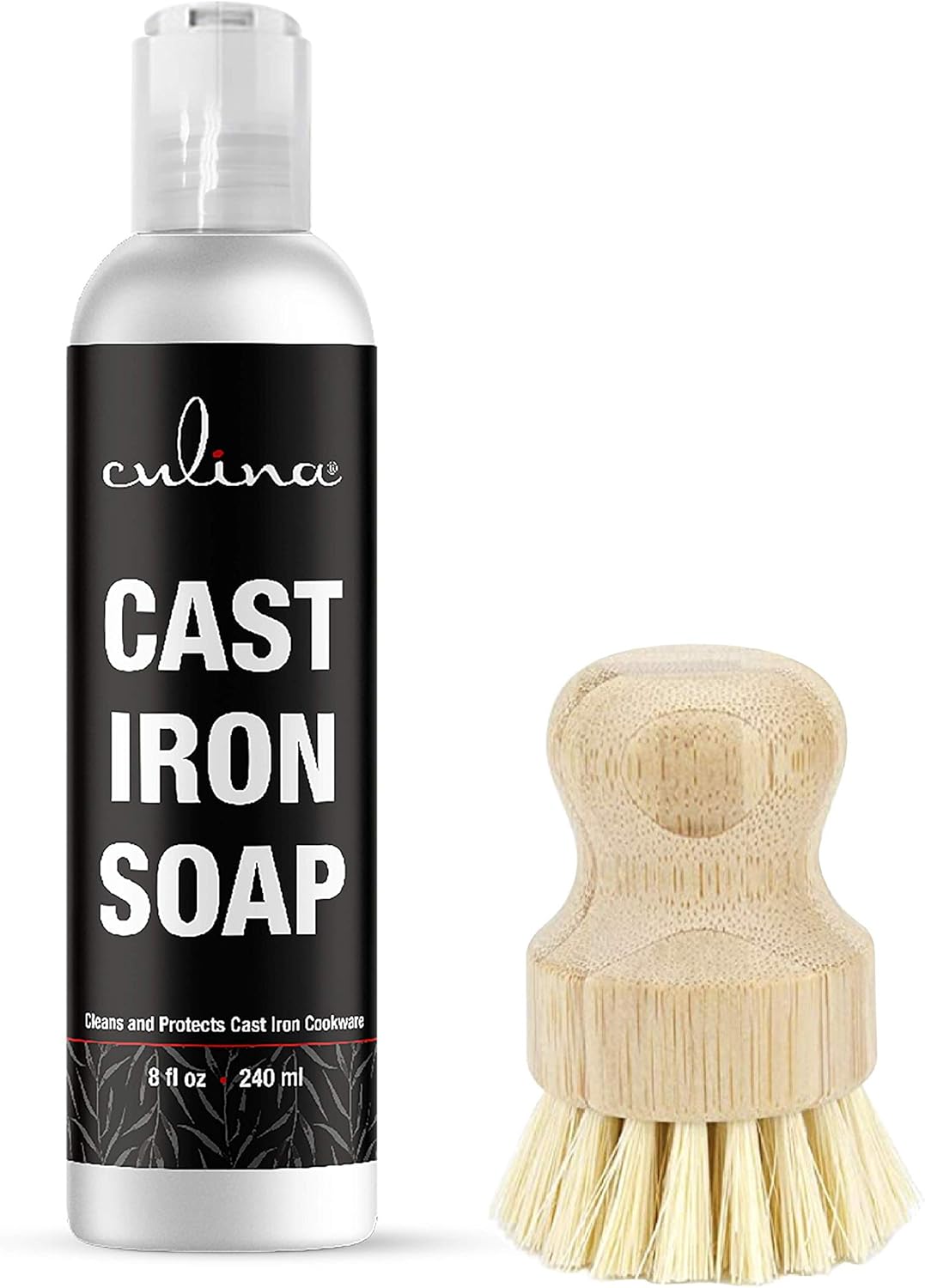 Culina Cast Iron Soap & brush | All Natural Ingredients | Best for Cleaning, Non-stick Cooking & Restoring | for Cast Iron Cookware, Skillets