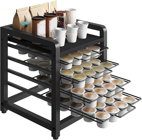 YATINEY Coffee Pod Drawer Holder, 80 Pods Capacity, Compatible with K Cup, Spacious Storage Rack for Kitchen and coffee bar, Space Saving, Black KH04BBY1