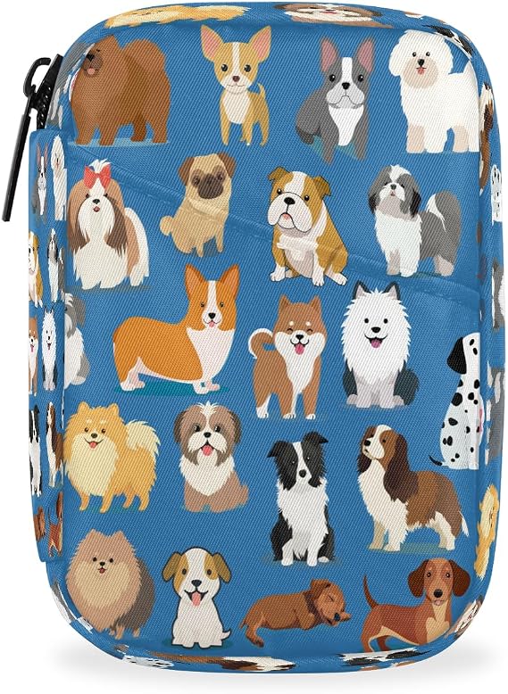 Pill Case Pill Travel Organizer 7 Day Weekly Medicine Pill Box Animal Dog Blue Small Cute Compact Size Vitamin Container Pill Bottle Portable Birth Control Pill Holder Bag with Zipper