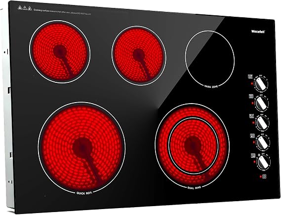 30 Inch Electric Cooktop, 5 Burners Built-in Electric Stove Top, 7300W