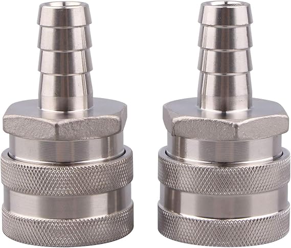 DERNORD 2 Pack Barb Female Stainless Steel Quick Disconnect - Home Brewing Connector (1/2Barb)