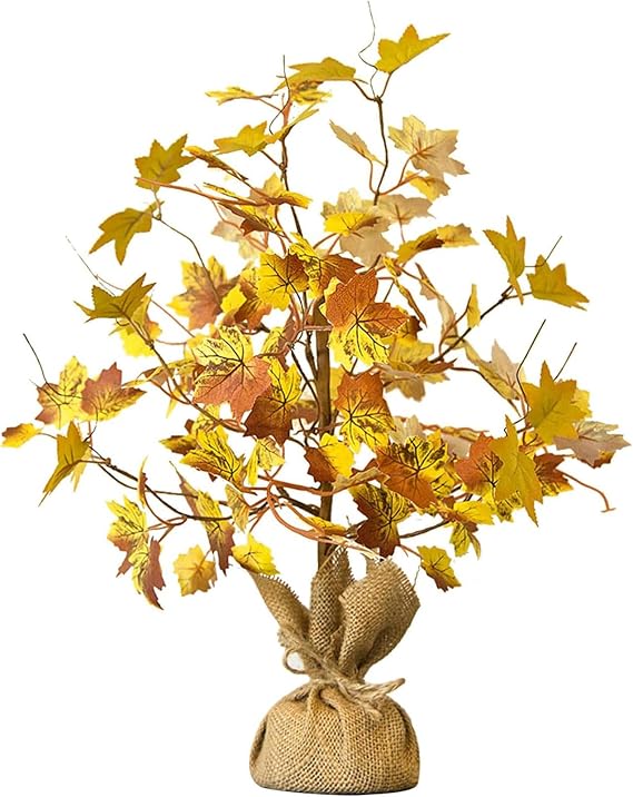 Artificial Fall Lighted Maple Tree, 18 Inch Thanksgiving Tabletop Lighted Tree Battery Operated Tabletop Autumn Tree Table Decoration Lights for Autumn, Thanksgiving, Holiday Decorations (3)