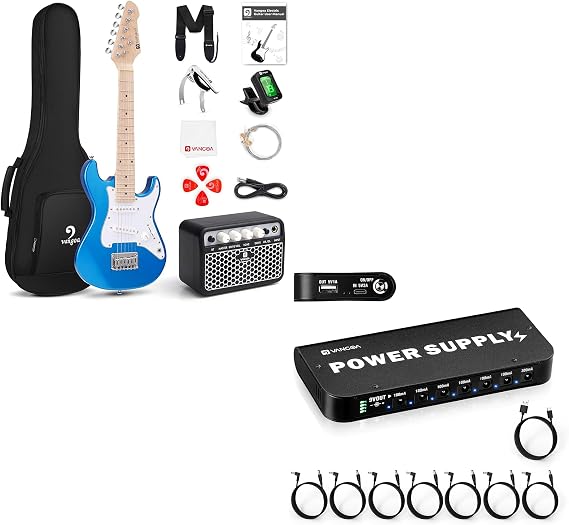 Kids Electric Guitar Vangoa 30 Inch Electric Guitar for Kids Beginner Kit for Boys Girls with 5W Amp and Guitar Pedal Power Supply Vangoa Built-in 3.7V/4600mAh Rechargeable Battery