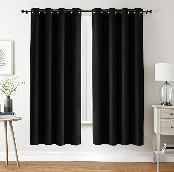 Utopia Bedding Blackout Curtains with Eyelets Thermal Curtain Set of 2 [140 x 175 cm Black] Heat and Cold-Insulating and Soundproofing Curtain Opaque for Living Room Bedroom and Office