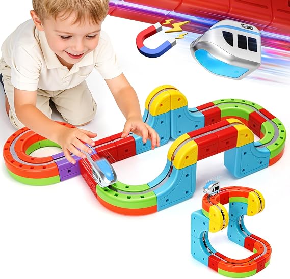 Magnetic Train Set for Kids, 3D Electric Train Set, STEM Educational Building Toy, DIY Learning Track with Vertical Climb & Upside Down Action, Gift for Toddlers Boys Girls Ages 3 4 5 6+