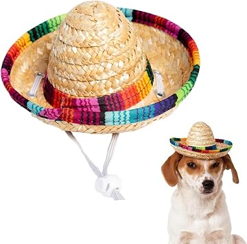 Halloween Cat Hat Pet Sombrero Hat Mexican Pet Straw Cap with Adjustable Chin Strap