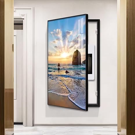 YVYKFZD Decorative Breaker Box Cover, Wall Mounted Electrical Panel Covers, Vertical Fuse Box Cover Cabinet, Hide Breaker Panel Decorative Painting Living Room(Black E,60x120cm/23.6"x47.2")