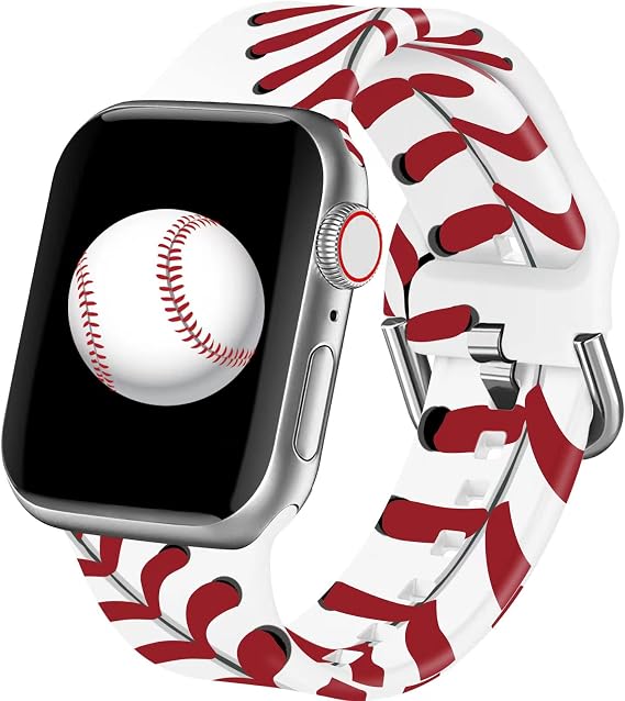 ACESTAR Double Sided Watch Bands and Straps Compatible with Apple Watch Band 38mm 40mm 41mm/42mm(Series 11 10), Baseball Floral Soft Silicone Replacement for iWatch Series 11 10 9 8 7 6 5 4 3 2 1 SE