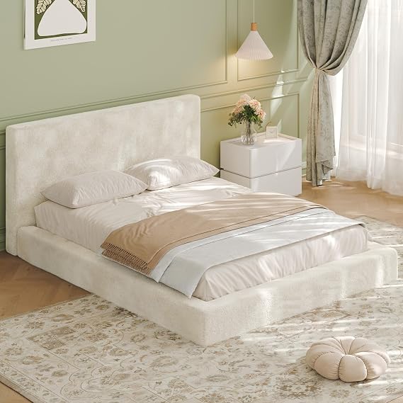 Anwick Cloud Upholstered Queen Bed Frame with Headboard,Minimalist Design Boneless Platform Bedframe,9 Inch Foam Cushioned Marshmallow Floor Bed Frame,No Box Spring Needed, Easy Assembly