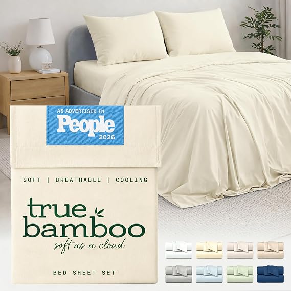 TRUE BAMBOO Sheets Set King Size - Silky Soft Luxe 4 Piece Bed Sheets with Breathable & Moisture-Wicking Fabric - 16" Deep Pocket with Corner Straps