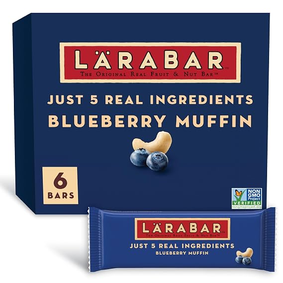 Larabar Blueberry Muffin, Fruit & Nut Bars, 6 ct, 9.6 oz | Gluten-Free, Vegan, Dairy Free, Kosher, Soy Free, Non-GMO, 5 Real Ingredients, No Sugar Added