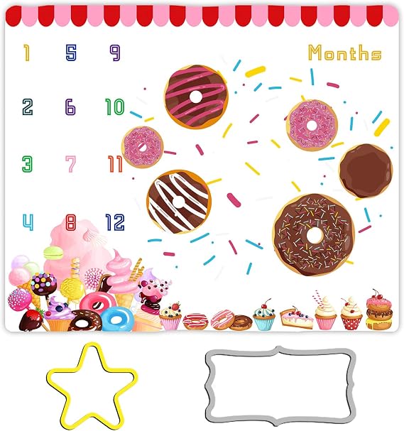 Dessert Baby Monthly Milestone Blanket, 48x40in Chocolate Donuts Blanket Cupcakes Ice Cream Lollipops for Newborn Girl Baby Shower,Baby Growth Chart Photography Blanket BTYYME76