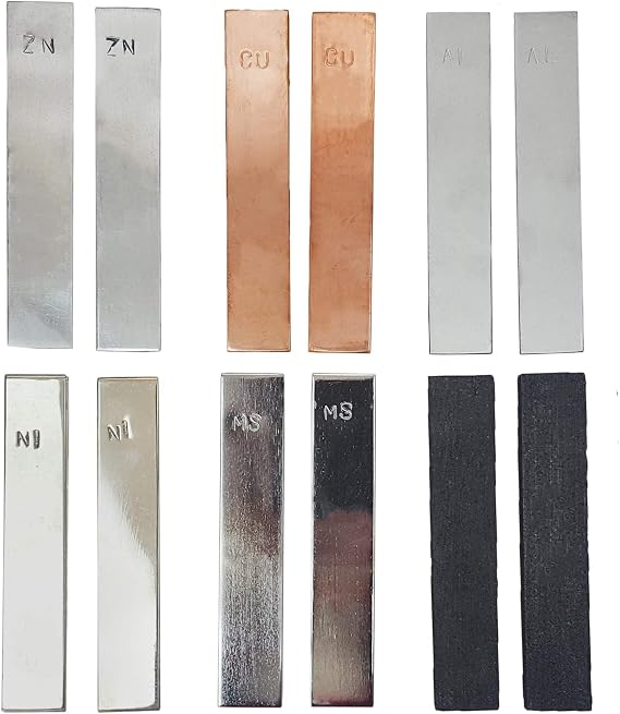 ELST-12 Electrode Set of 12 Electrodes, 2-Each of Aluminum, Zinc, Iron, Nickel, Copper, and Carbon.