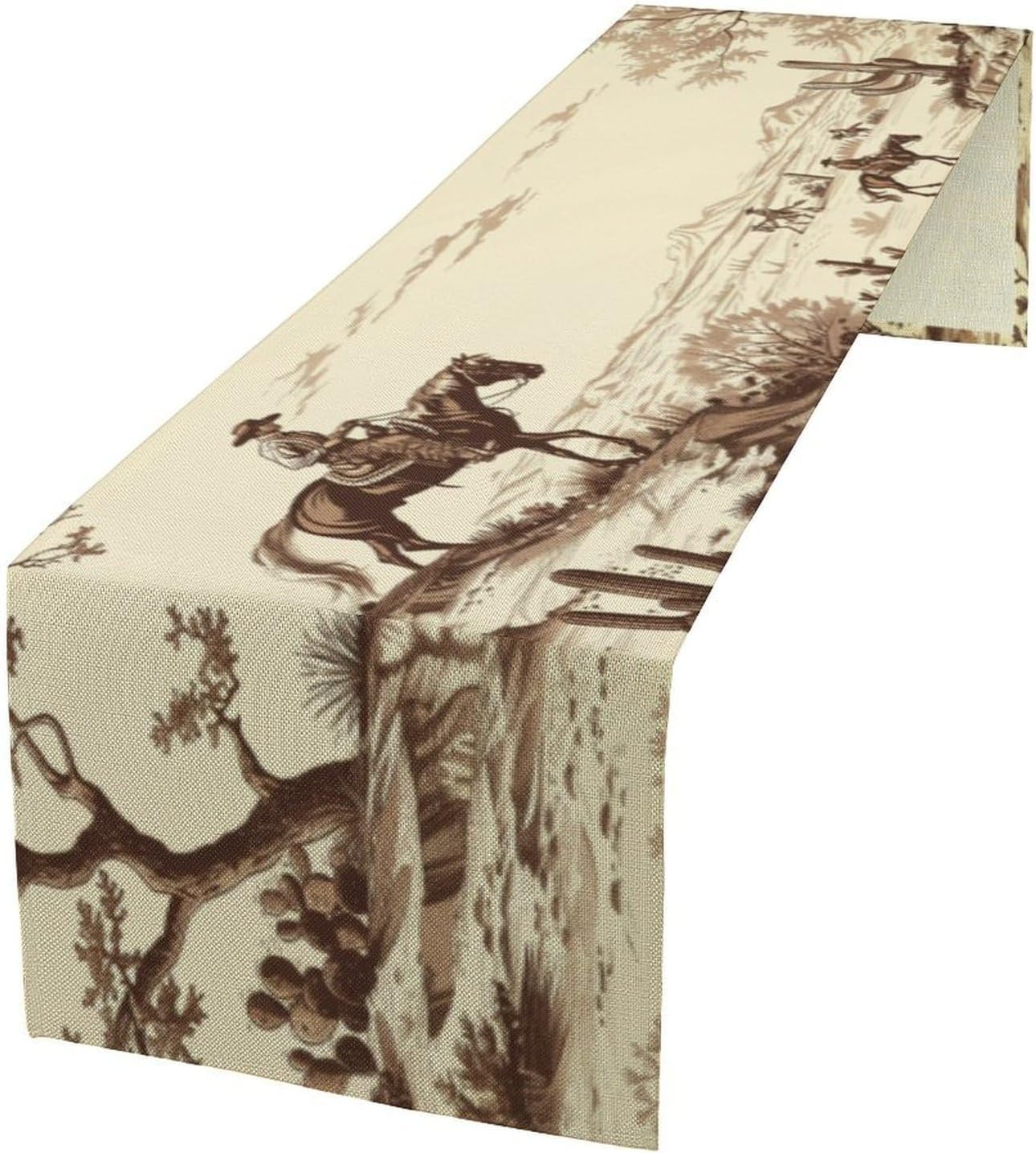 West Cowboy Fantasy Table Runner, Abstract Desert Plant Cactus Dresser Scarf for Dining Table, Kitchen, Party Or Farmhouse Decor, 13x72 Inch