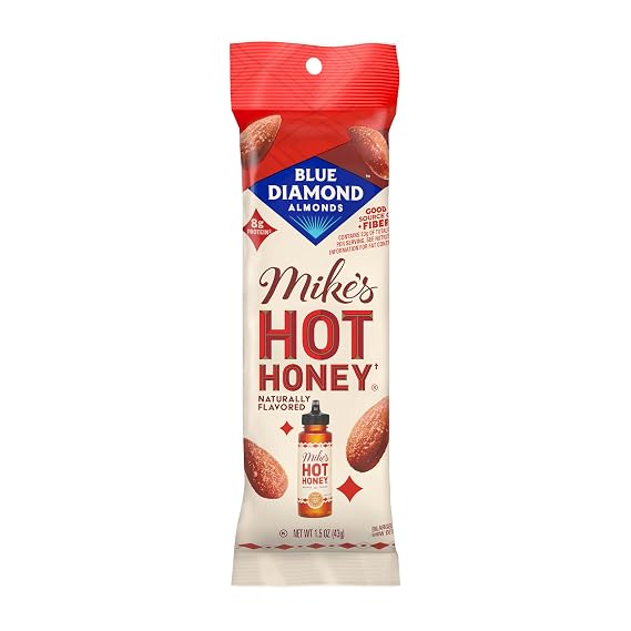 Blue Diamond Almonds, Made with Mikes Hot Honey Infused with Chilies for a Perfect Sweet and Spicy Snack Nut Combination, Pack of 12, 1.5oz. Servings