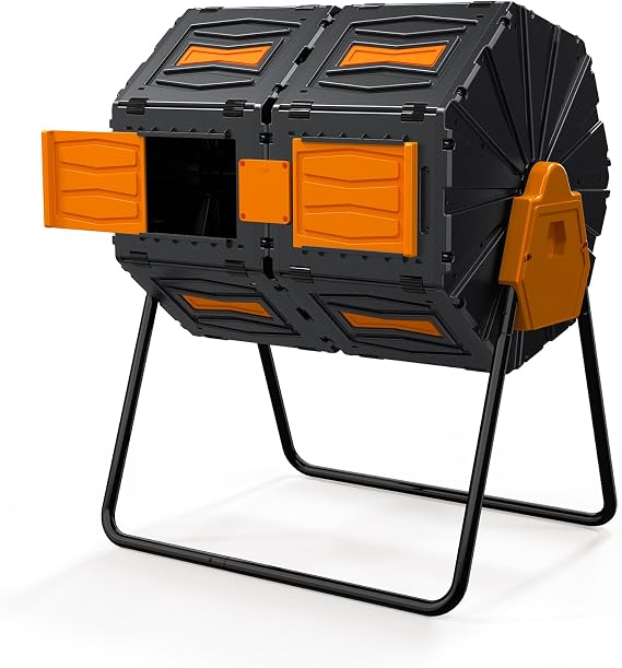 Compost Bin Outdoor, 45Gallon Dual Chamber Composter Large Composting Bin, 360 Rotating Compost Bin, BPA-Free Fast-Working Tumbling Compost Barrel, Heavy-Duty Kitchen Garden Composter Tumbler