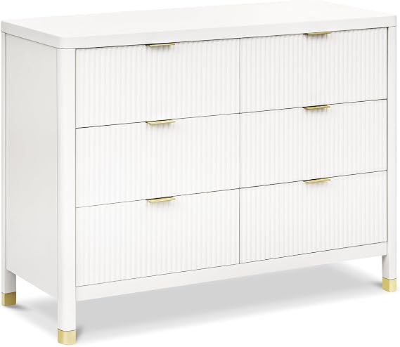 Namesake Brimsley Tambour 6-Drawer Assembled Dresser (46") in Warm White, Gold Drawer Pulls, Greenguard Gold Certified
